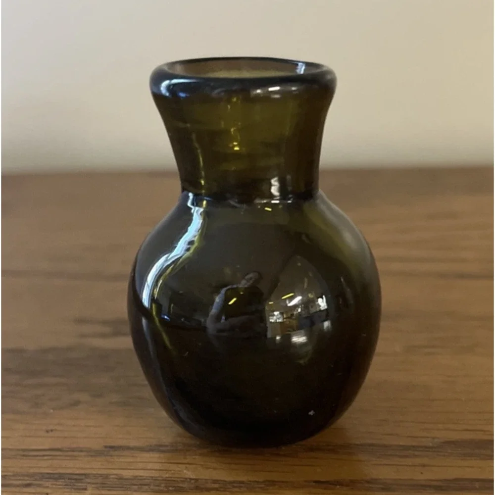 Vintage Miniature Glass Vase Green Glass 2.25